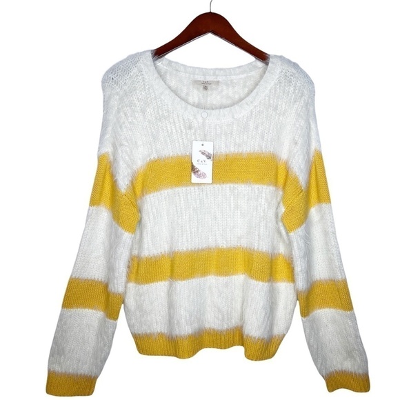 CHELSEA & VIOLET NWT Eyelash Knit Striped Sweater Size XL in Yellow and Cream - Picture 15 of 15